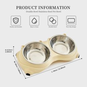 Anti Slip Base Double Cat Food Bowl, Yellow Stainless Steel Food And Water Bowl, Easy To Clean And Detachable Design, Cat And Dog Pet Feeder (Option: Defaulttitle)