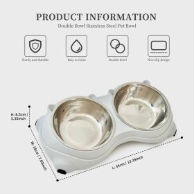 Anti Slip Base Double Cat Food Bowl, Gray Stainless Steel Food And Water Bowl, Easy To Clean And Detachable Design, Cat And Dog Pet Feeder (Option: Defaulttitle)
